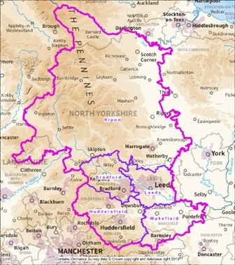 Map of West Yorkshire and the Dales